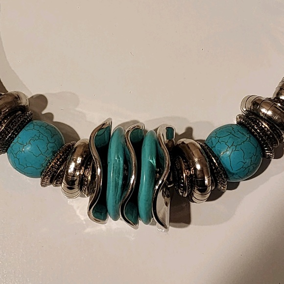 Statement Necklace w/Large Reconstructed Turquoise Elements - Picture 3 of 11